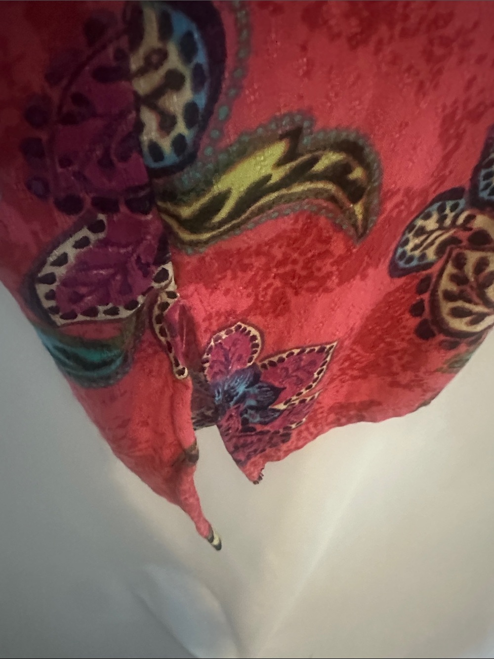 Democracy Red Floral Cold-Shoulder V-Neck Blouse with Gingham Trim - Picture 6 of 9